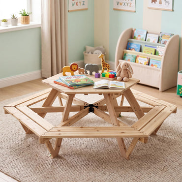 6 Seat Kids Picnic Bench Set with Removable Adjustable Umbrella