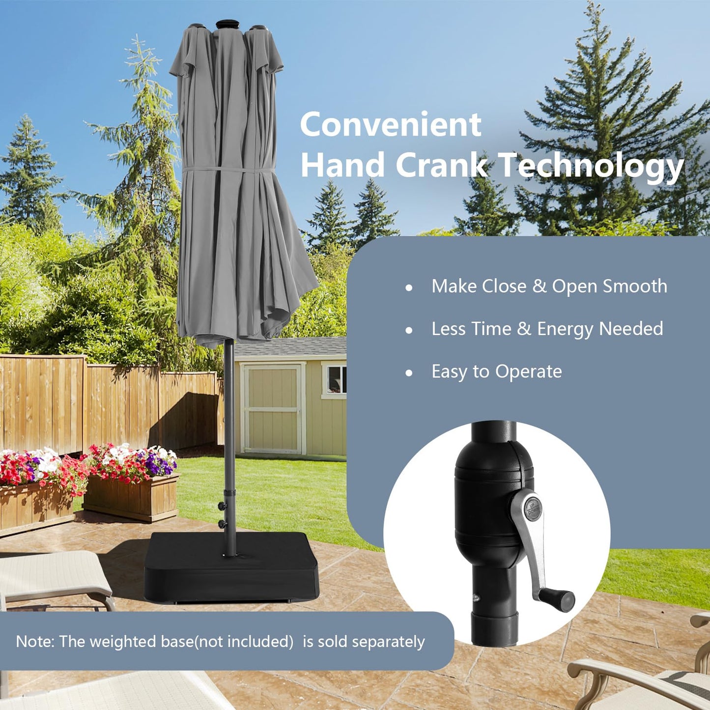 460 cm Twin Patio Umbrella with 48 LED Lights and Auto-Charging Solar Panel