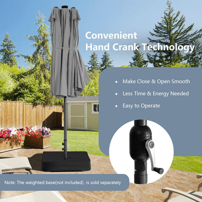 460 cm Twin Patio Umbrella with 48 LED Lights and Auto-Charging Solar Panel