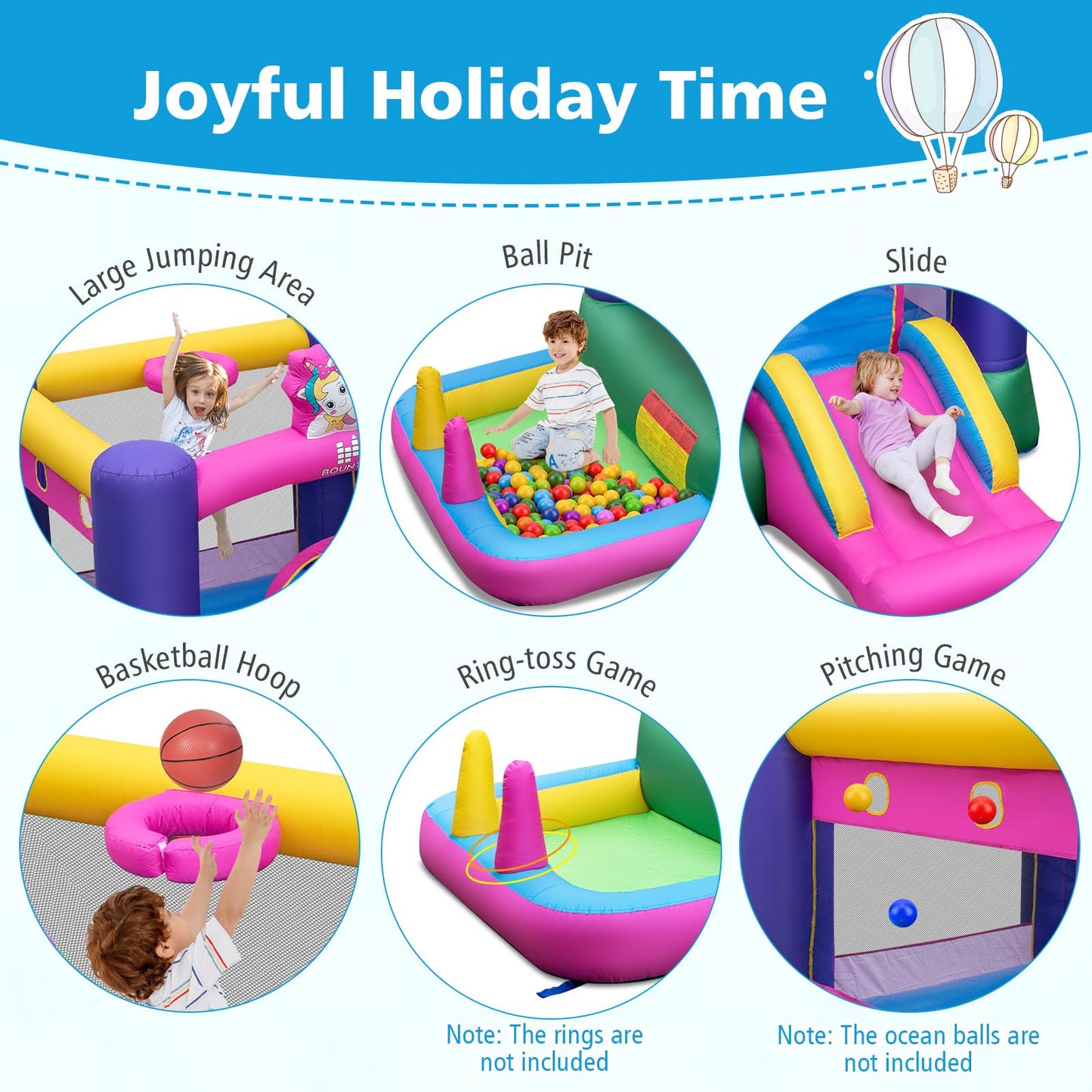 Kids Bouncy Castle, Inflatable Bounce House with Slide, Ball Pit