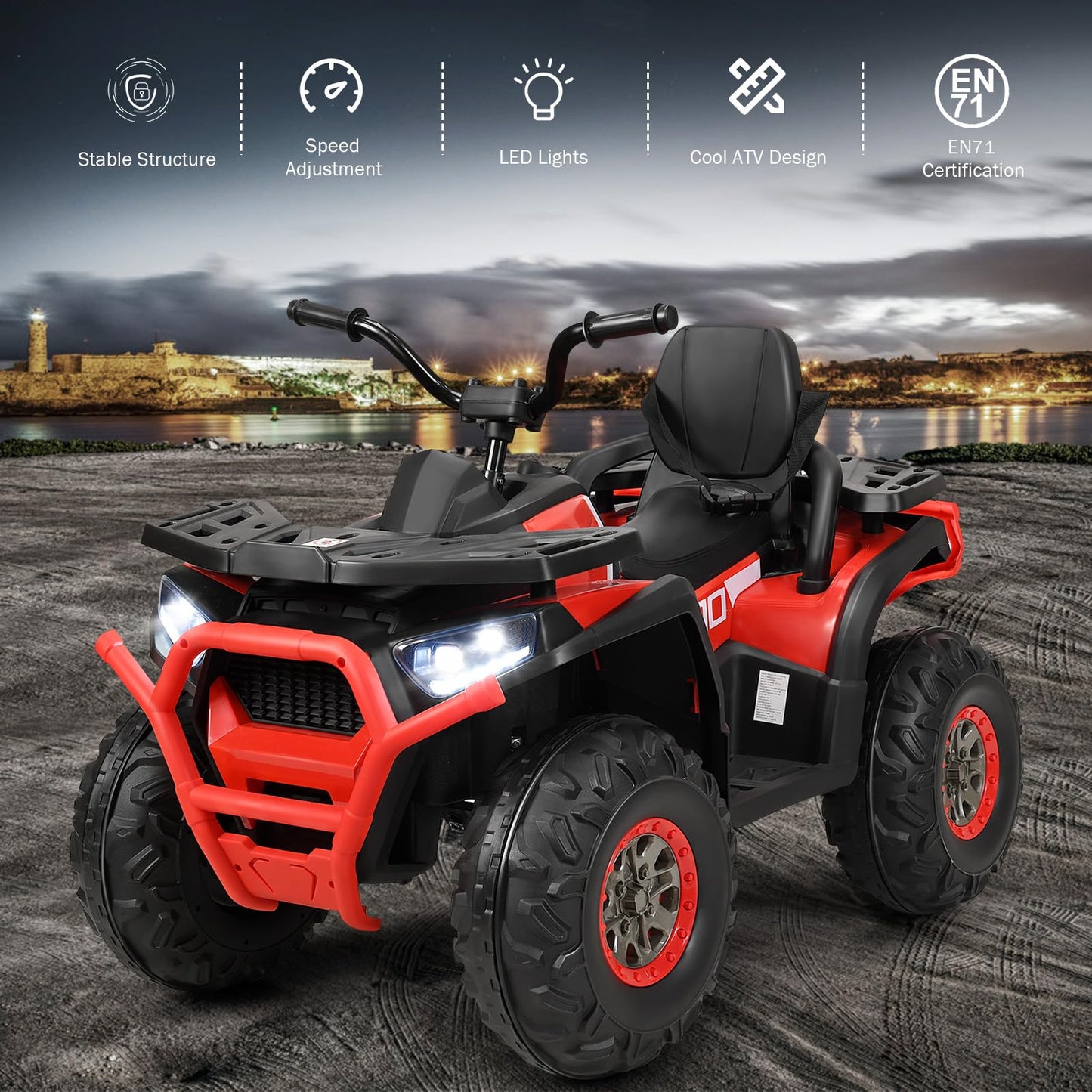 12V Kids Electric Ride on Car Toy with LED Lights, Music and 2 Speeds