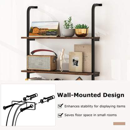 4 Tier Wall Mounted Industrial Pipe Shelving Wood Floating Shelves
