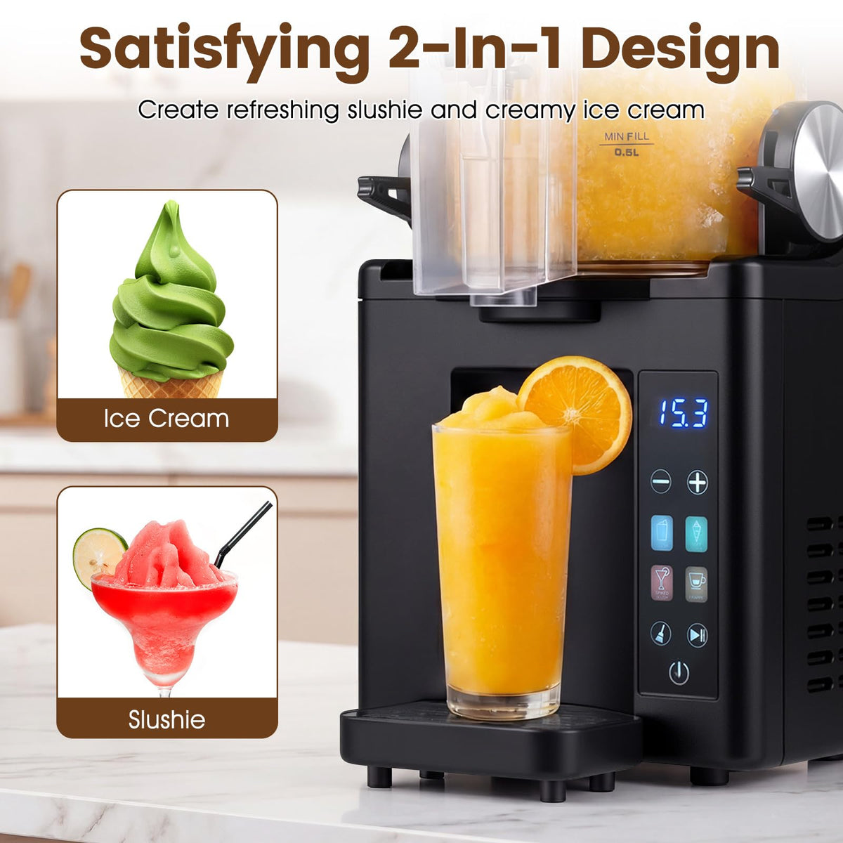 Slushie Machine 2L,2-in-1 Frozen Drink & Ice Cream Maker in 10 Mins