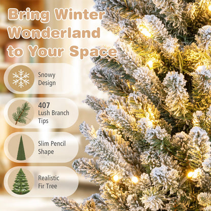 5/6FT Pre-Lit Christmas Tree, Artificial Frosted Hinged