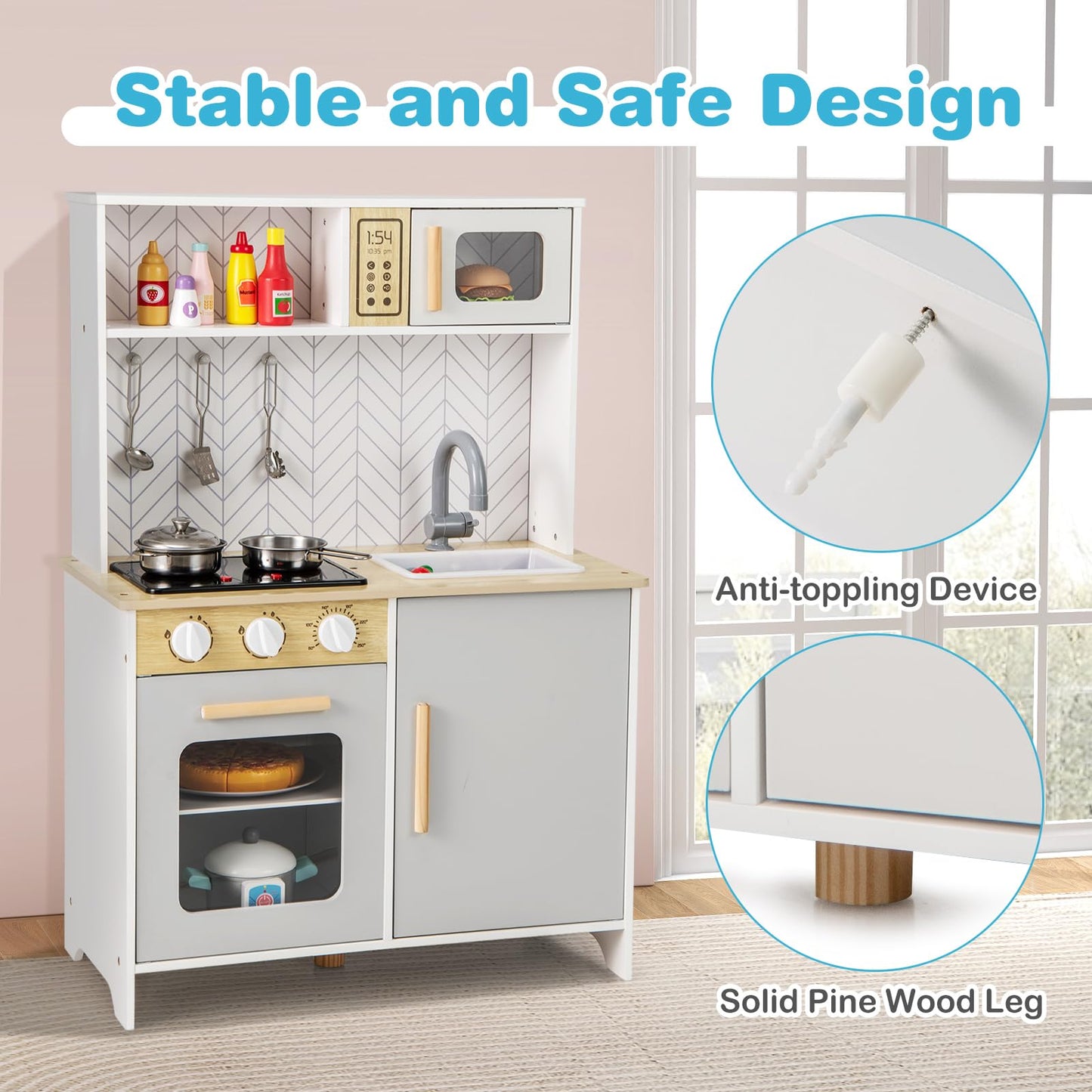 Kids Kitchen Playset with Lights and Sounds Stove Oven Sink Faucet Microwave