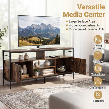 TV Stand Cabinet for TVs up to 65 Inches, 147cm Wooden Media Entertainment Center with 2 Storage Cabinets