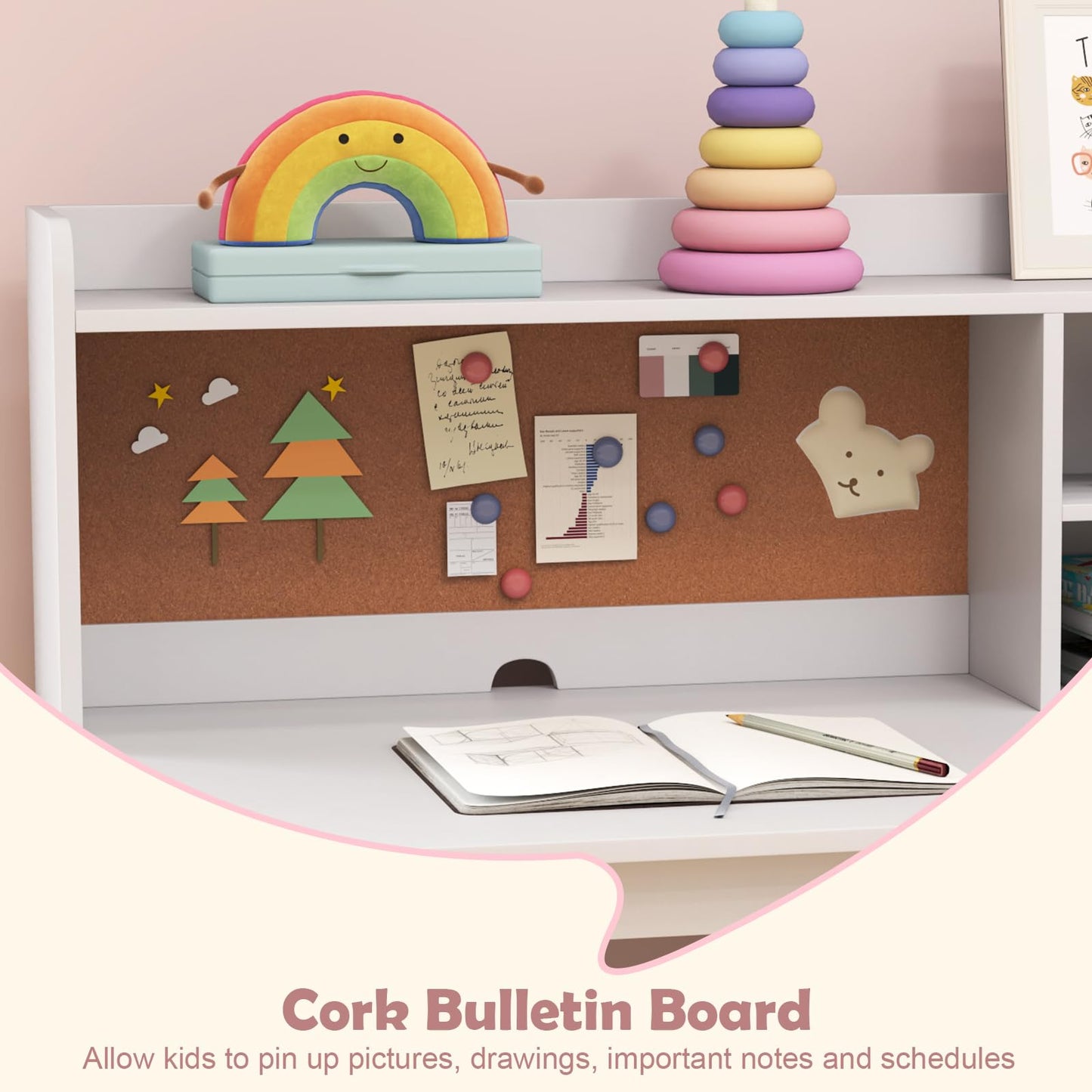 Kids Desk and Chair Set with 3-Tier Shelf and Drawer