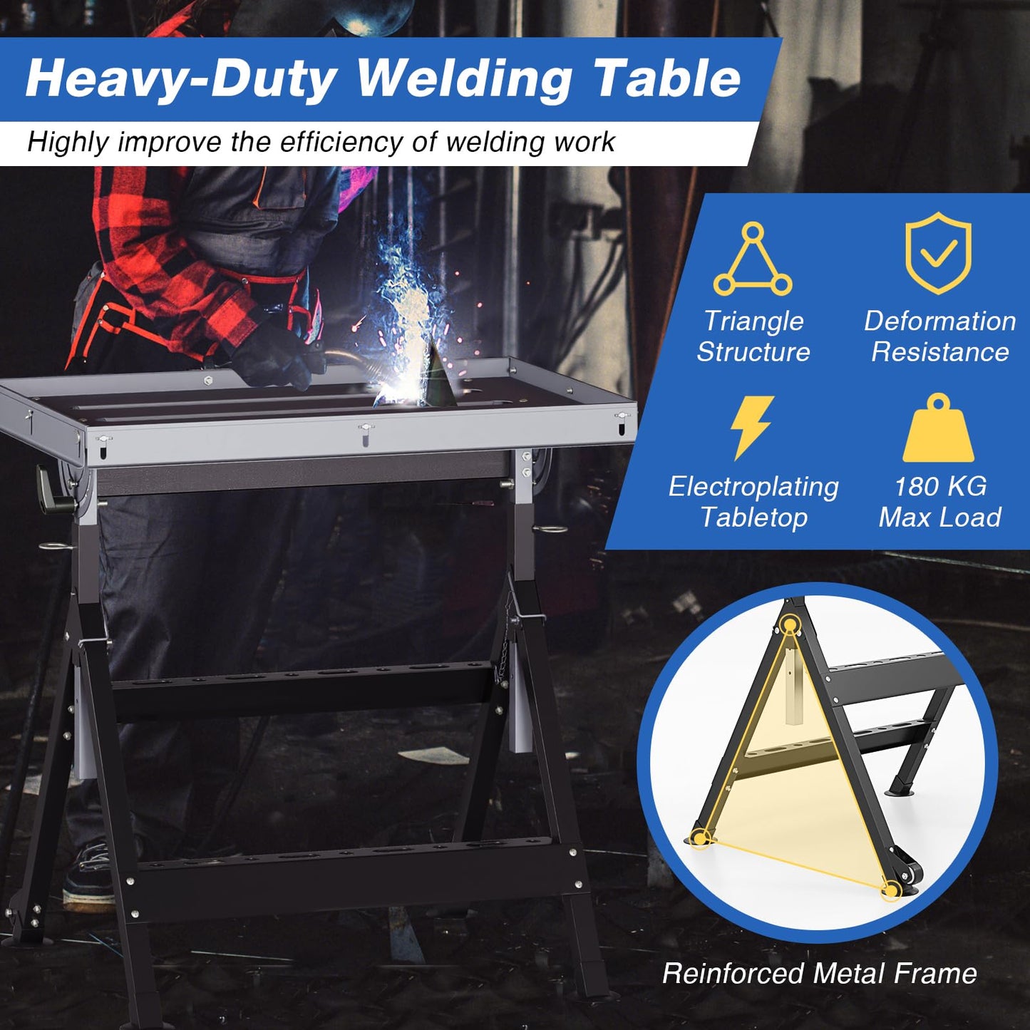 Folding Welding Table with 4 Level Height