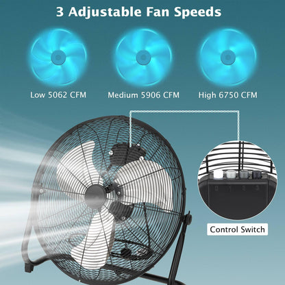 160W High Velocity Floor Fan with 3 Speed and Adjustable Tilting Head