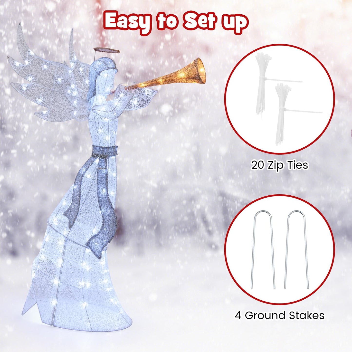 5 Feet Light-up Trumpeting Christmas Angel with LED Lights Halo and Girdle