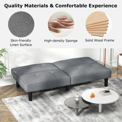 Convertible Folding Futon Sofa Bed with 6-Position Adjustable Backrest and Thick Cushion