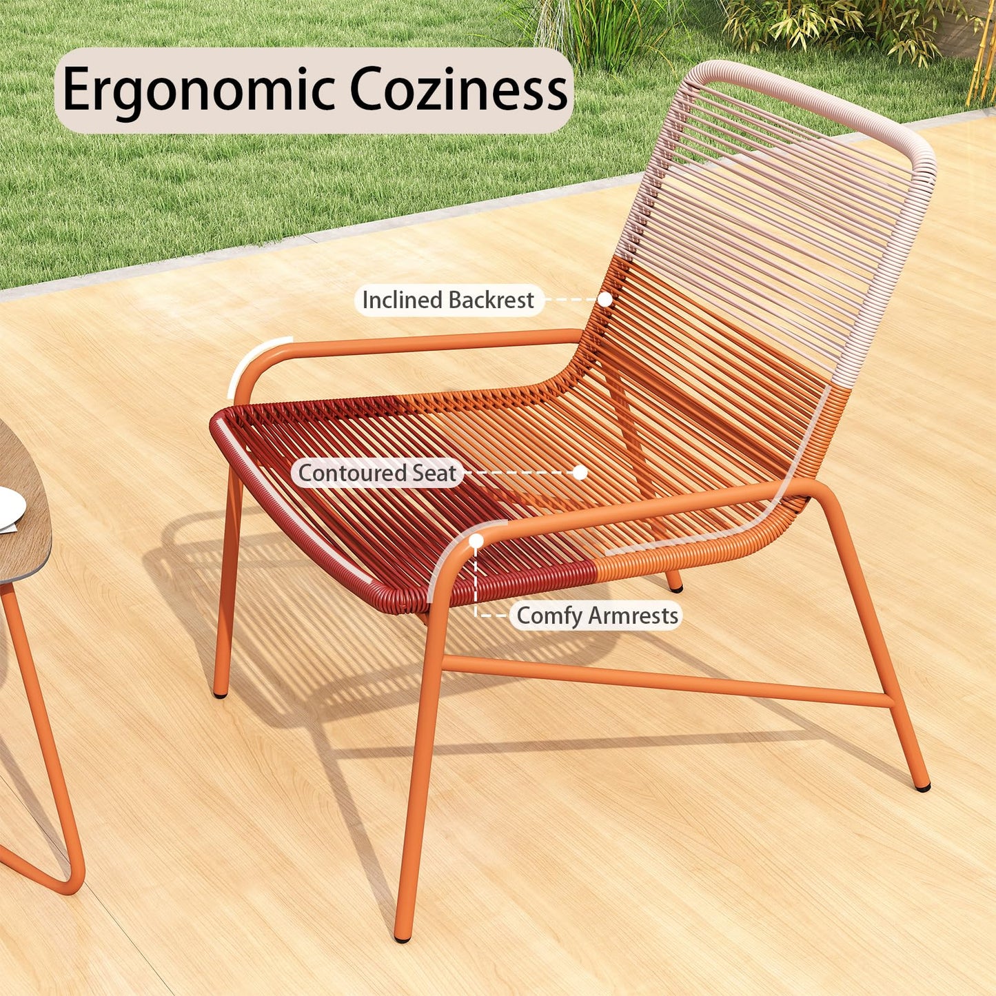 Outdoor Rattan Furniture Set with 2 Gradient Chairs and Wood-Plastic Side Table