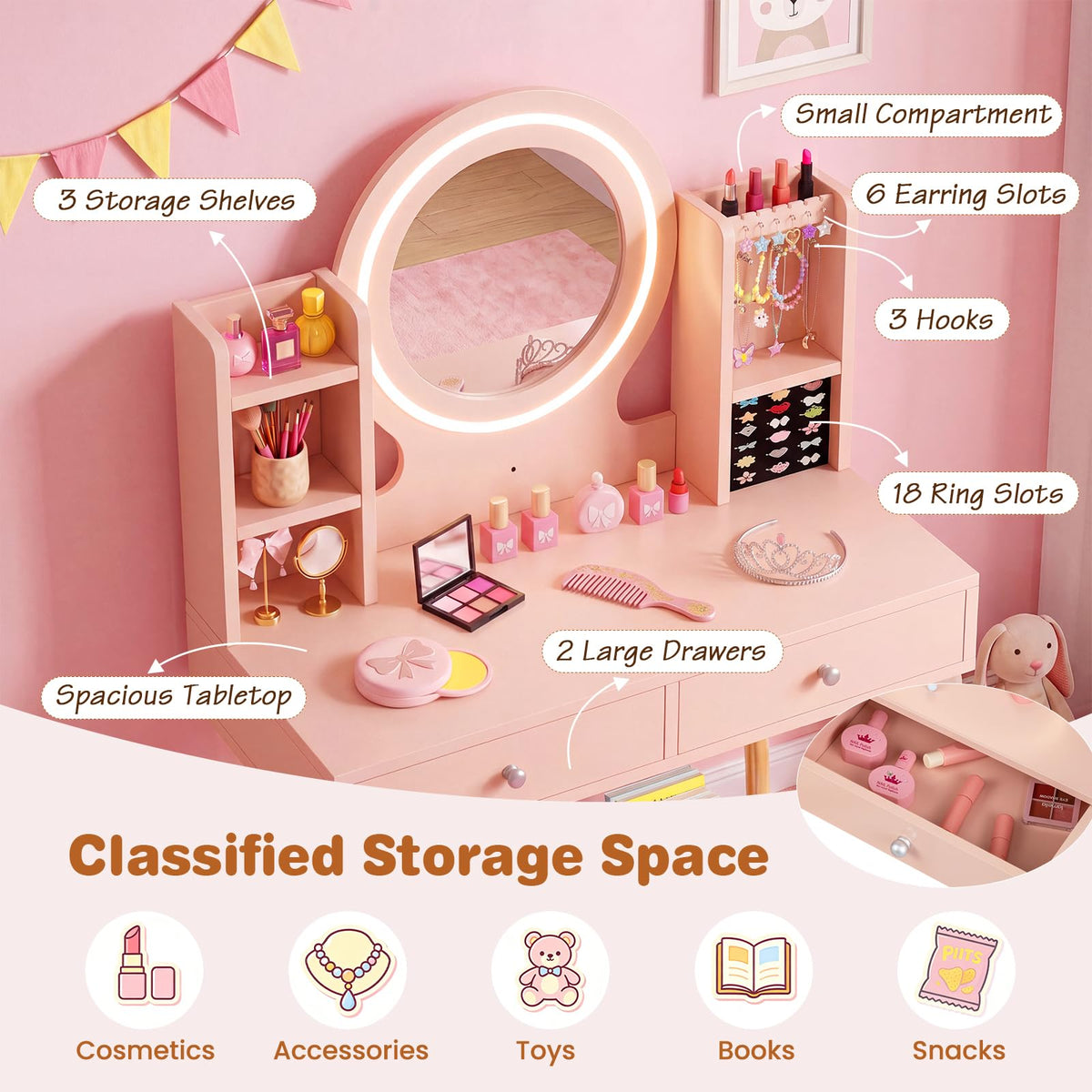 Kids Dressing Table, Girls Vanity Set