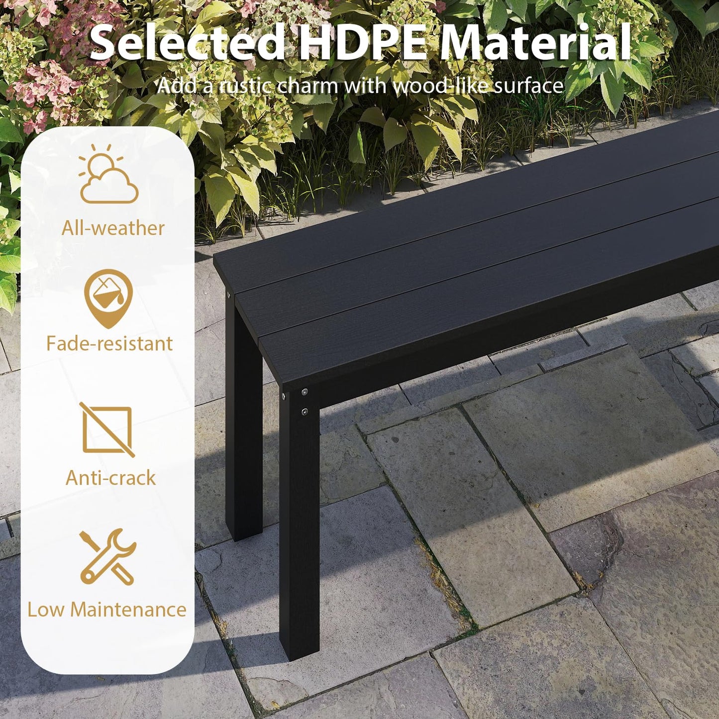 140CM HDPE Outdoor Bench Backless Patio Garden Bench for 2-3 People