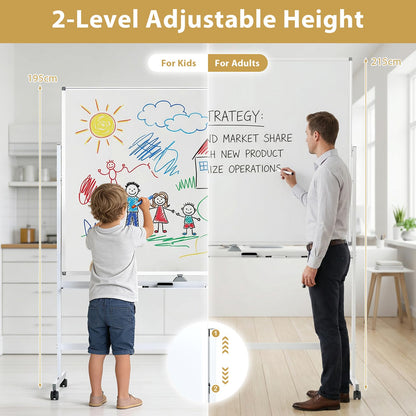 Double Sided Magnetic Whiteboard, Mobile Reversible Dry Erase Board with Black Markers