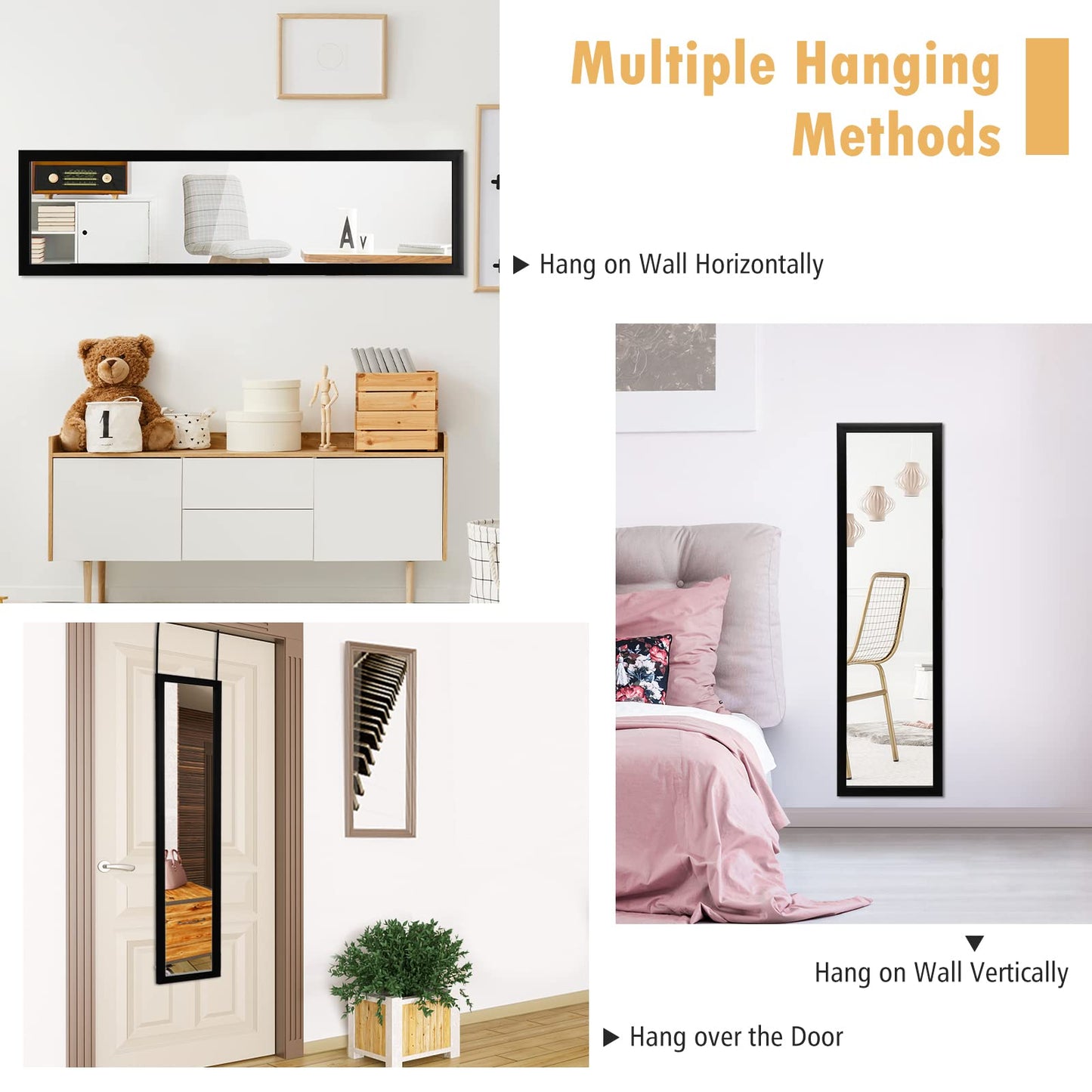 Full Length Over the Door Mirror with Hanging Hooks for Bedroom