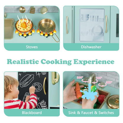 Kids Play Kitchen, Wooden Children Pretend Kitchen with Ice Maker