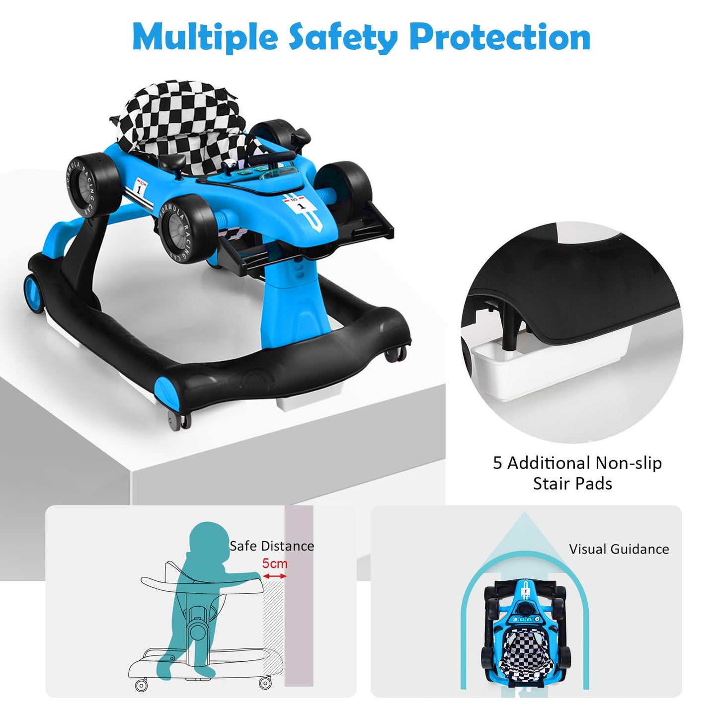 Foldable Push Along Walkers with Adjustable Height & Speed, Music, Lights