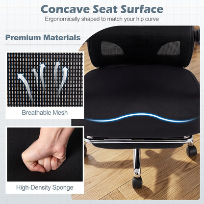 Ergonomic Mesh Office Chair with 2D Headrest and Retractable Footrest