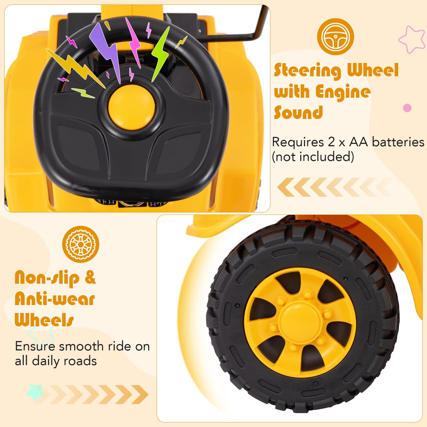 Kids Ride on Excavator Bulldozer with Adjustable Front Bucket