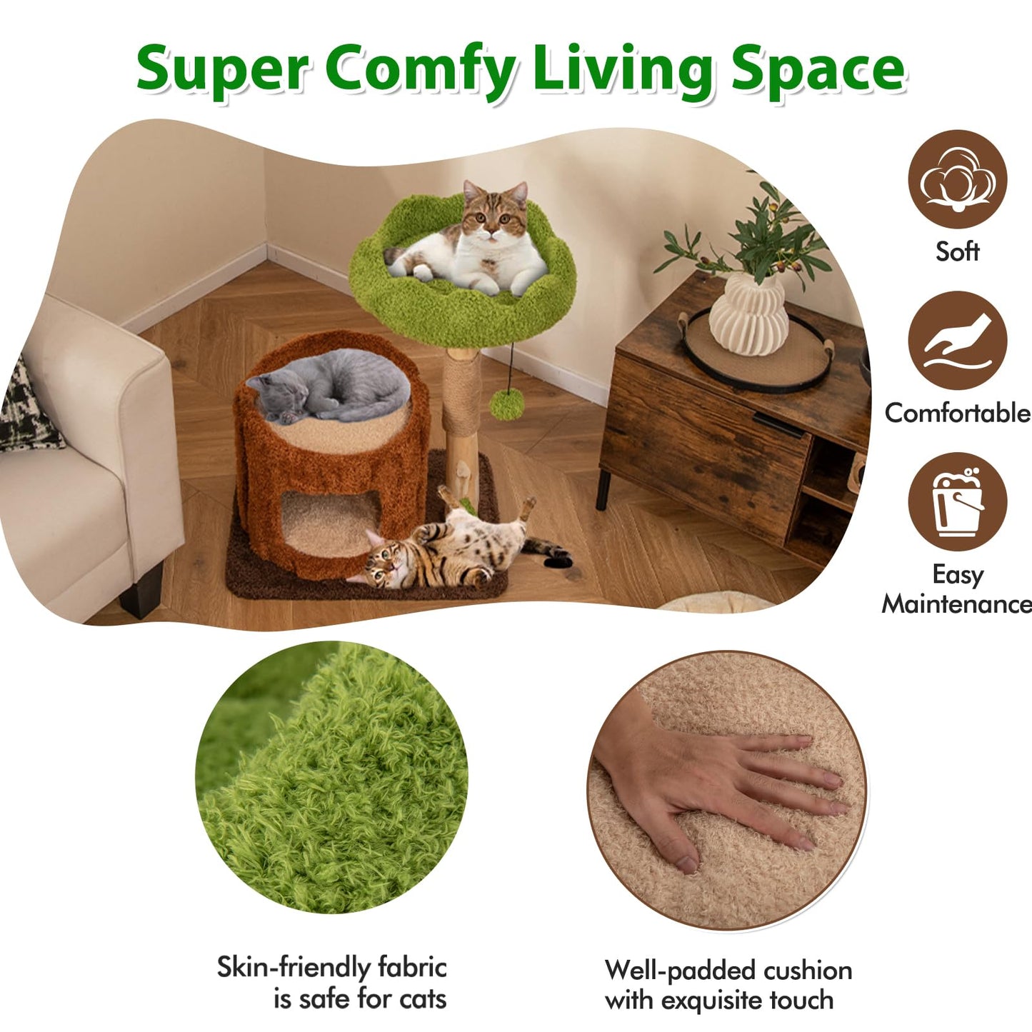 Multifunctional Cat Tree Modern Cat Tower with Sisal Covered Scratching Posts