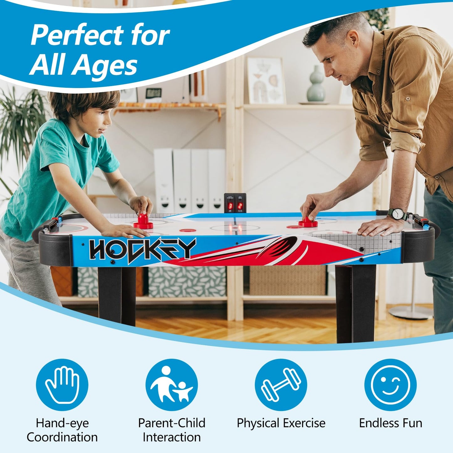 Air Hockey Table with LED Scoreboard and Powerful 12V Motor