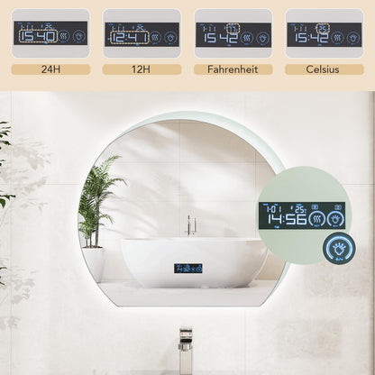 Half Circle LED Bathroom Mirror with Touch Switch and 3-Color Lights