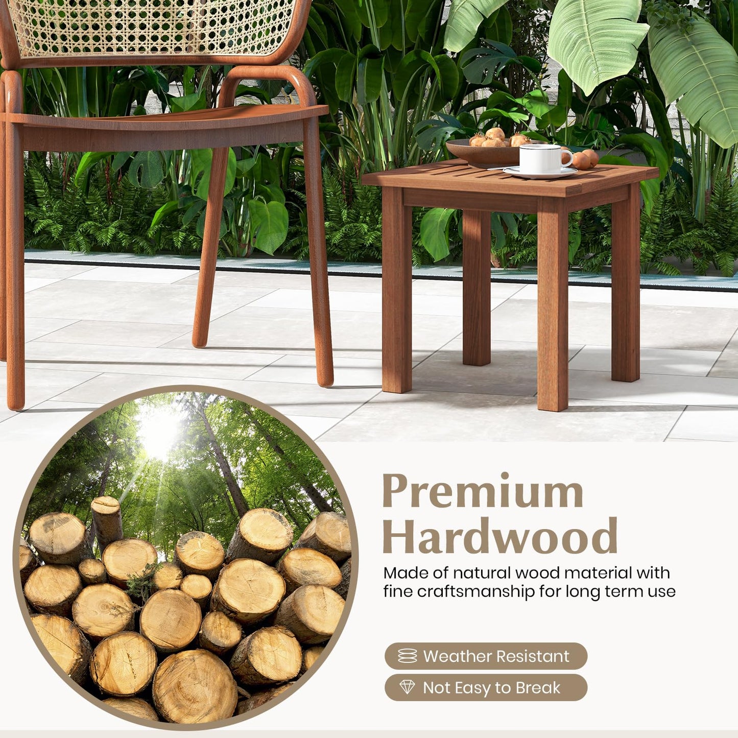 All-Weather Hardwood Small Coffee Table with Slatted Top