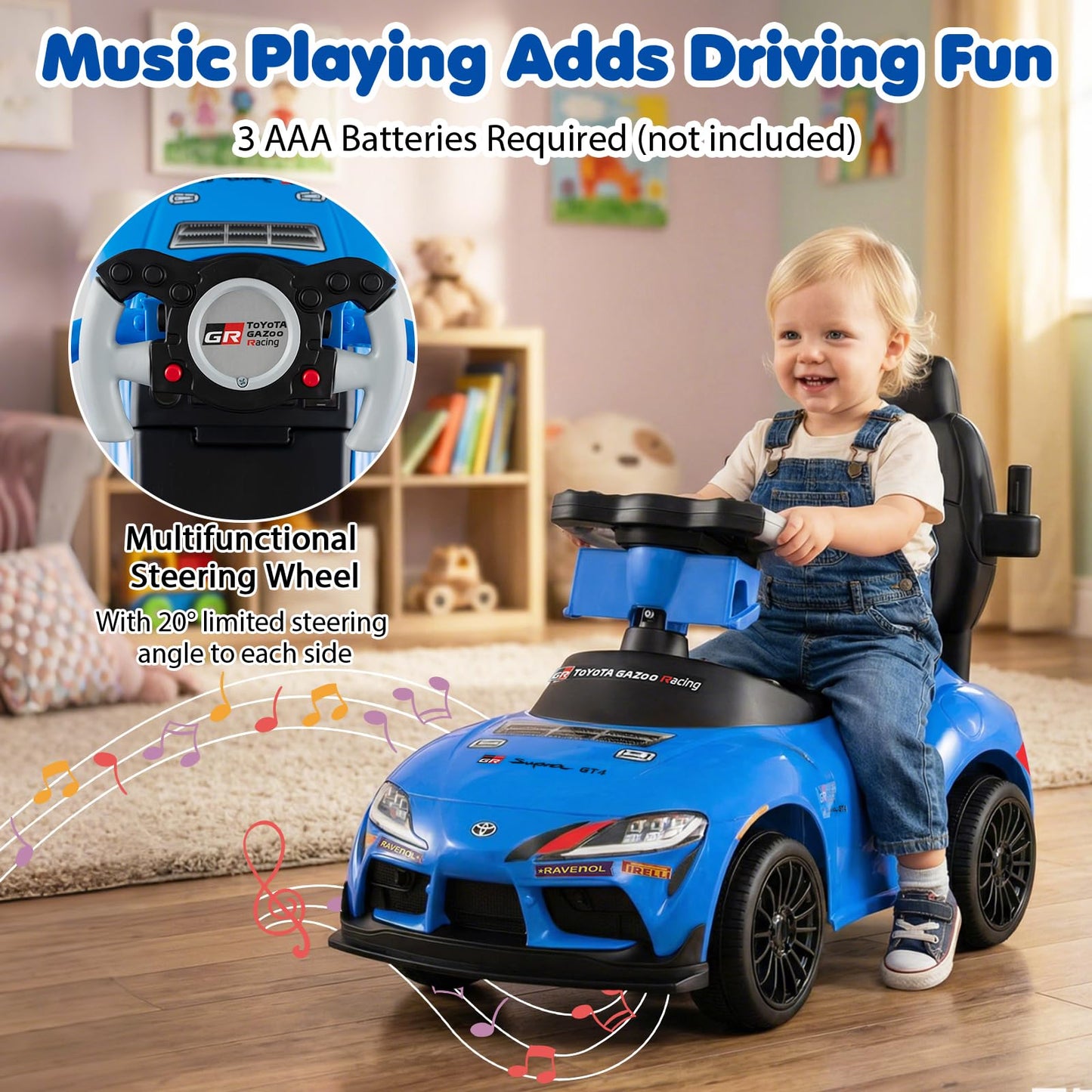 3 in 1 Ride on Push Car, Licensed Toyota Stroller Sliding Walking Car with Handle