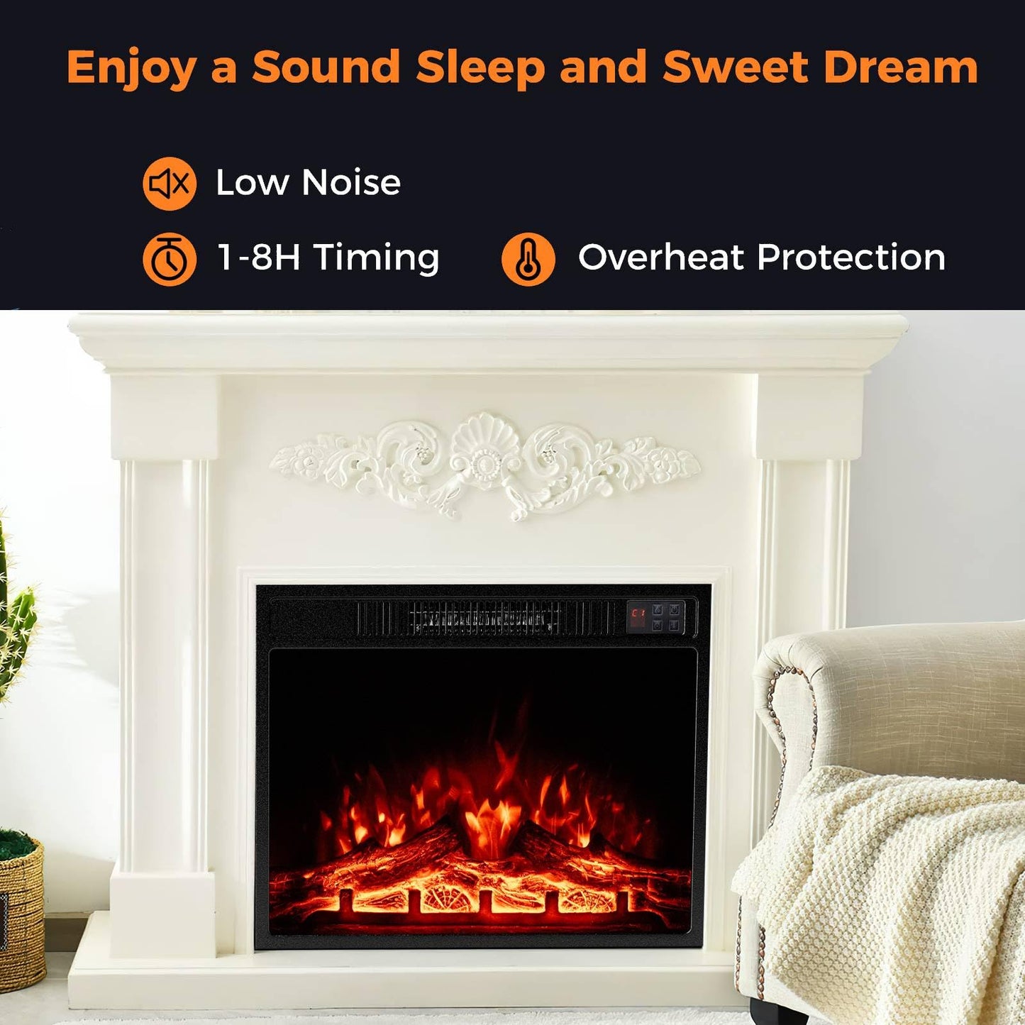 23” Electric Fireplace 750W/1500W Fireplace Insert