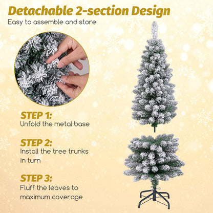 120/150 CM Snow Flocked Artificial Christmas Tree with 240/328 Branch Tips
