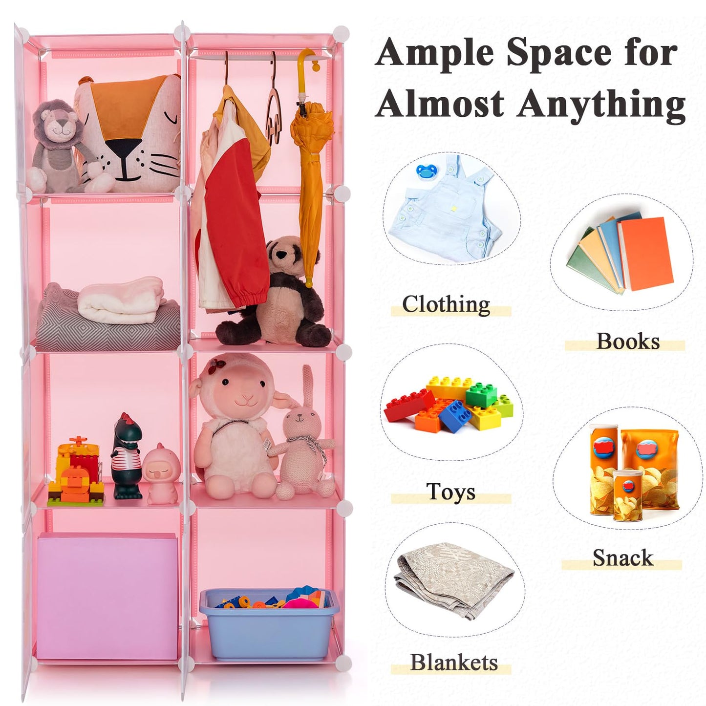 8-cube Baby Closet Organizer with Doors and Hanging Section