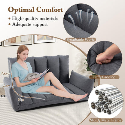 Foldable Floor Sofa with 5-Position Adjustable Backrest and Arms