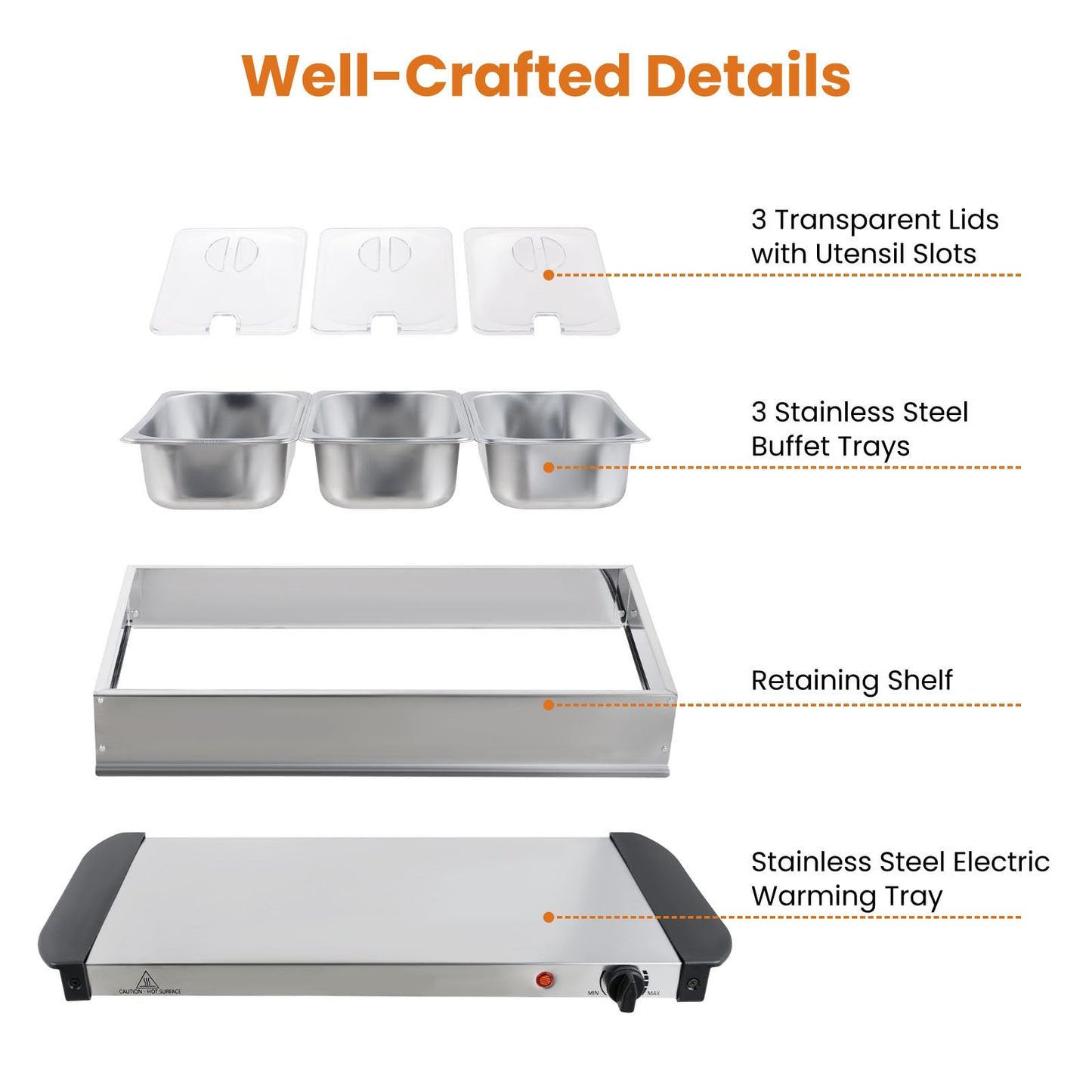 2 in 1 Electric Buffet Server Food Warmer with 3 x 1.4L Removable Trays