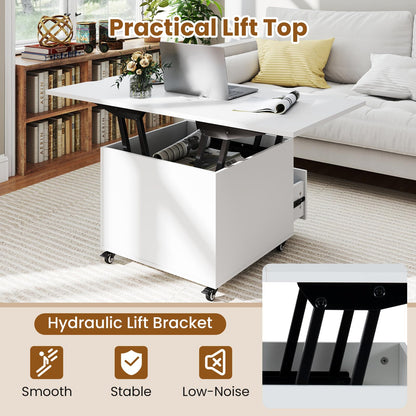Lift Up Top Coffee Table, 3-in-1 Convertible Wooden Cocktail Center Table