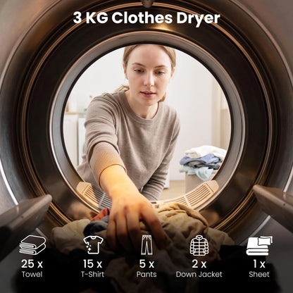 3KG Vented Tumble Dryer, Compact Smart Sensor Dryer with 8 Modes
