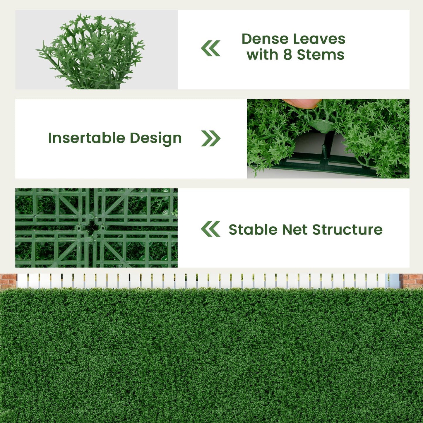 12 Pieces 50 x 50cm Artificial Grass Wall Panels for Garden Yard Balcony Home