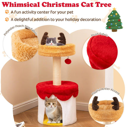 Christmas Cat Tree with Bed 80 CM Modern Kitten Tower with Sisal Scratching Post