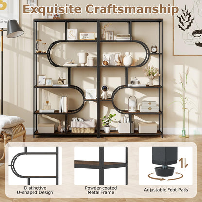 Industrial Etagere Bookcase with Open Storage Shelves and Metal Frame