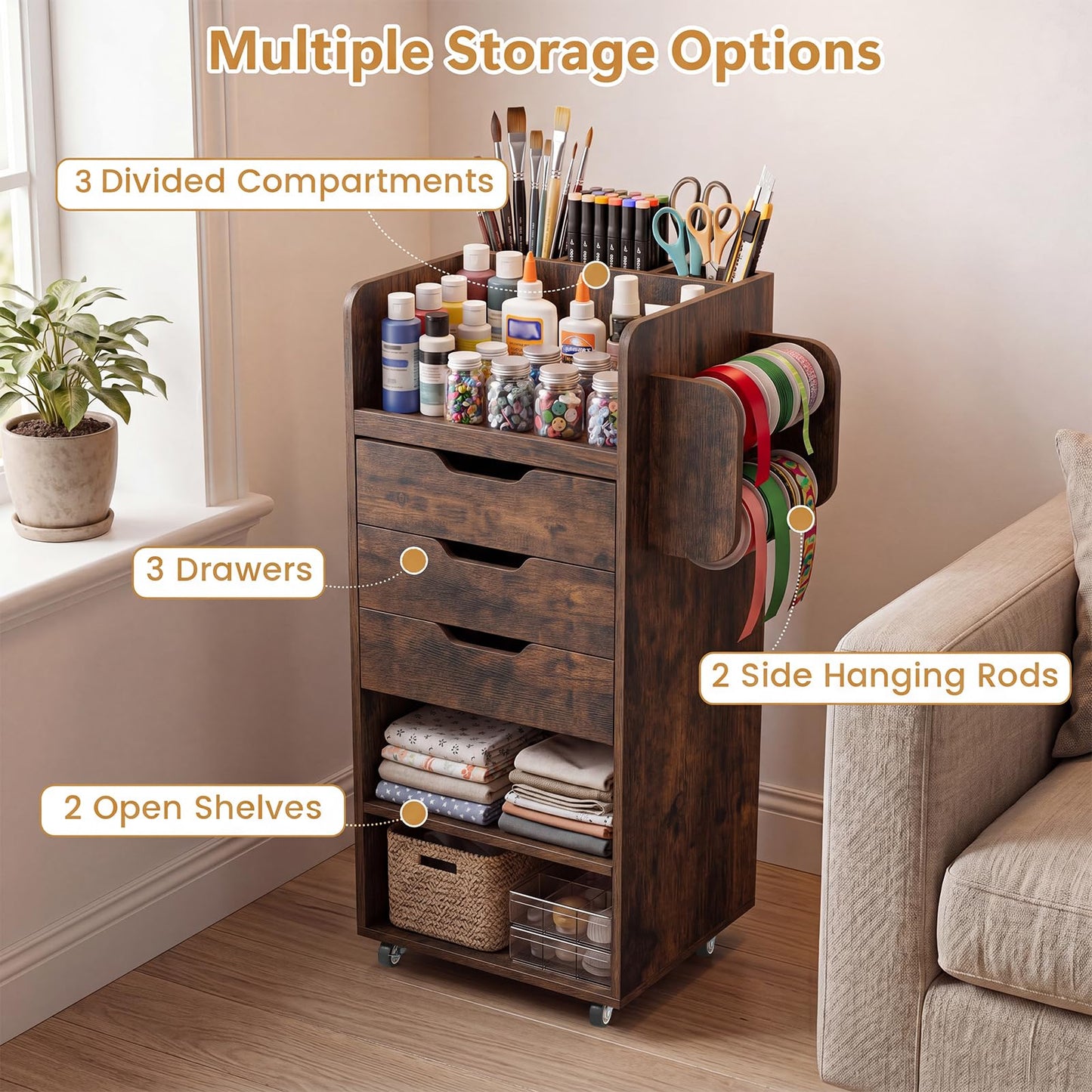 3 Drawers Mobile File Cabinet, Lateral Storage Chest