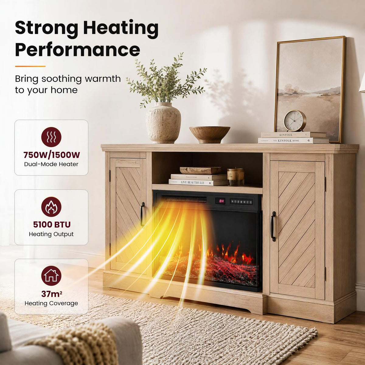 3-Sided Built-in Electric Fireplace Insert with 12 Flame Colours Thermostat and 8H Timer
