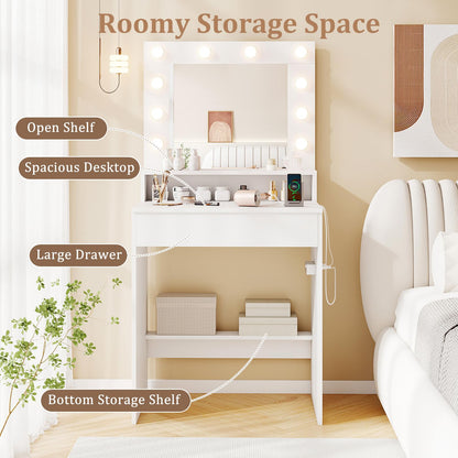 Vanity Desk with Mirror and Lights