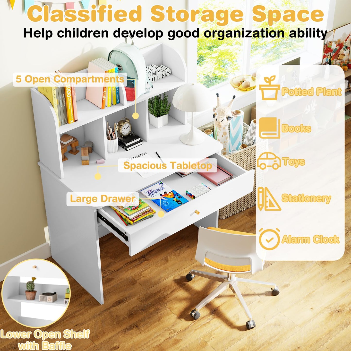 Kids Wooden Study Desk with Hutch and Drawer