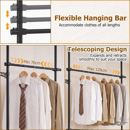 Adjustable Floor to Ceiling Clothes Rack with Double Rods & Folding Drying Rack for Laundry