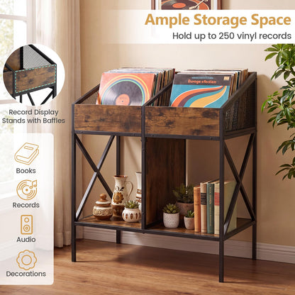 Record Player Stand, 2-Tier Turntable Stand End Side Table with 4 Display Shelves