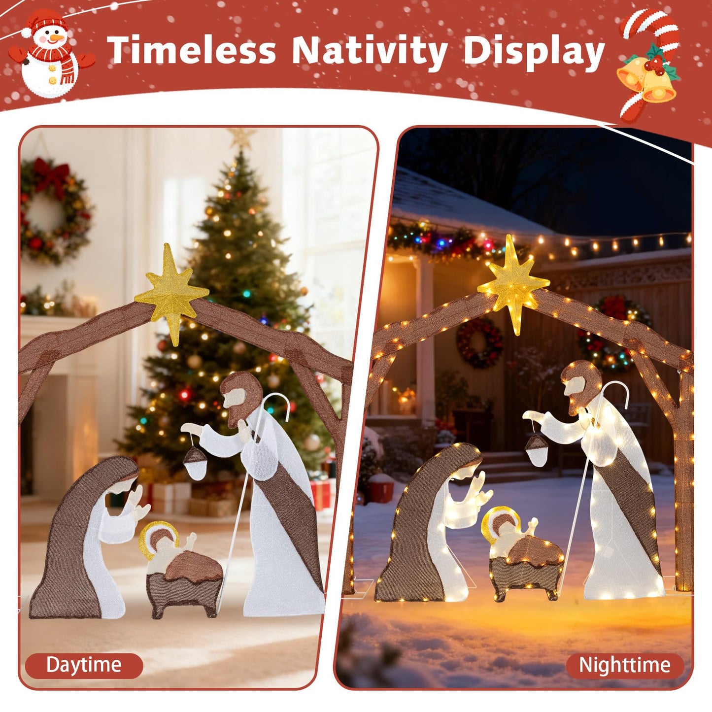 Lighted Outdoor Christmas Decoration Nativity Scene with LED Lights