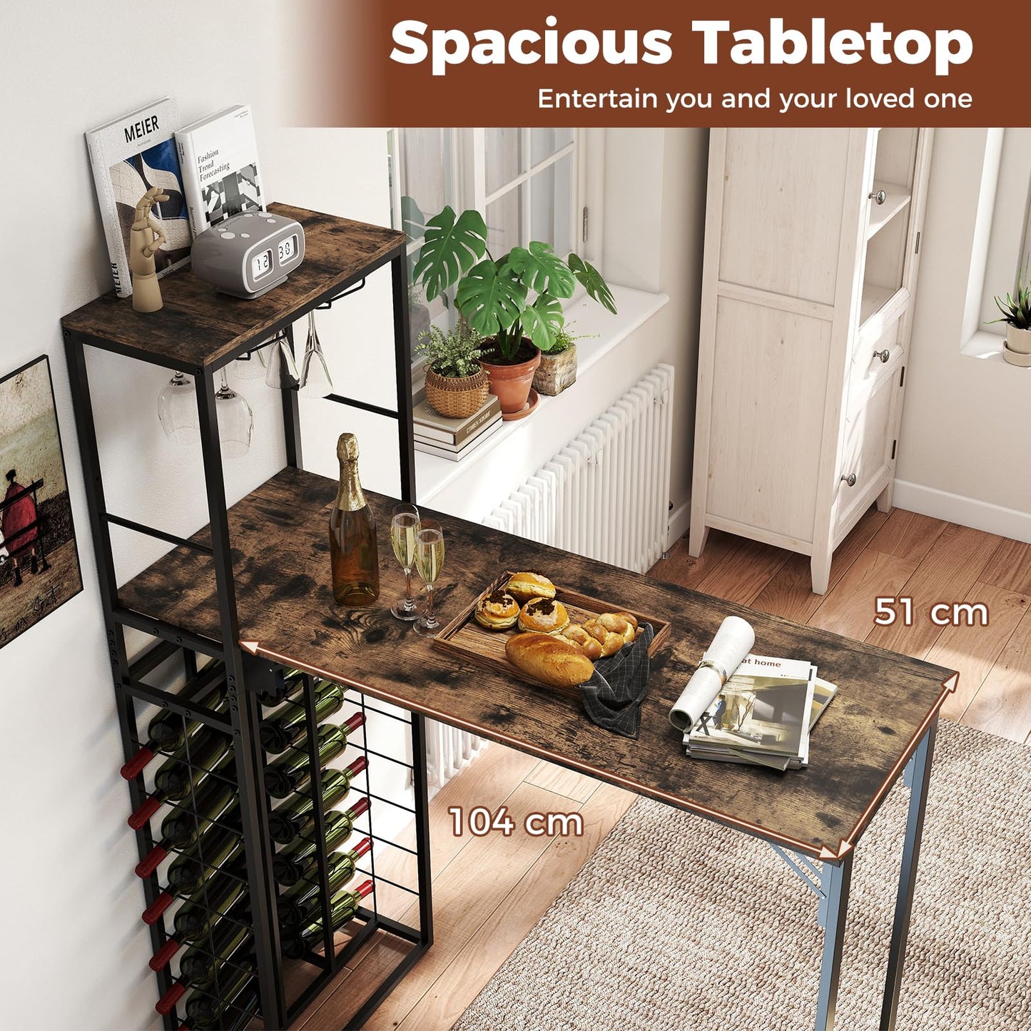 Bar Table with Foldable Tabletop for Dining Room and Living Room