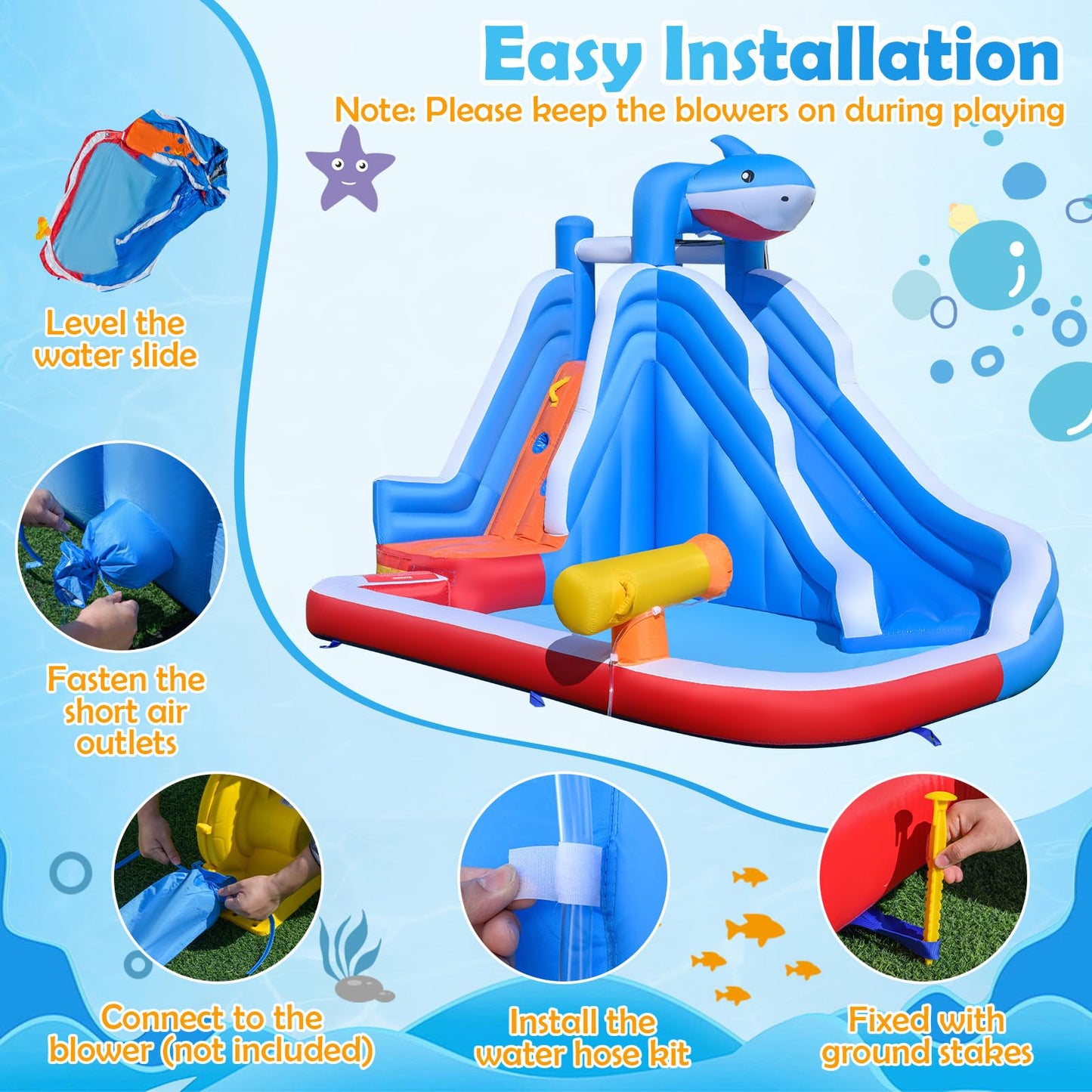 Inflatable Bouncy Castle, Jumper House Water Pool Slide Activity Center with Water Slide