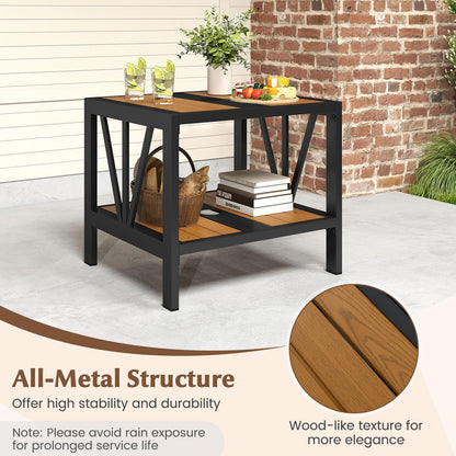 Outdoor Side Table with 4 CM Umbrella Hole and Storage Shelf