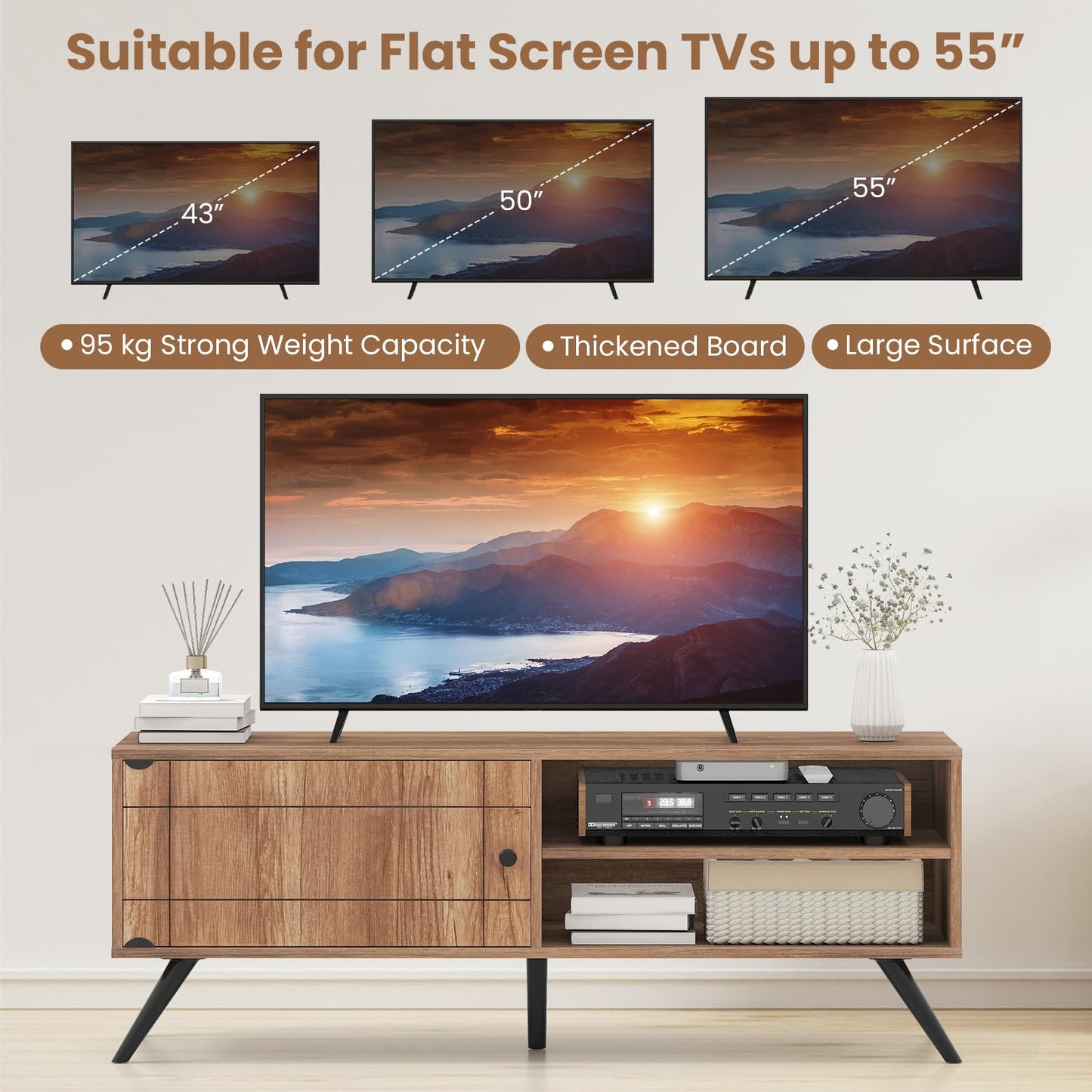 Mid Century Modern Entertainment Center with Cable Hole and Raised Legs